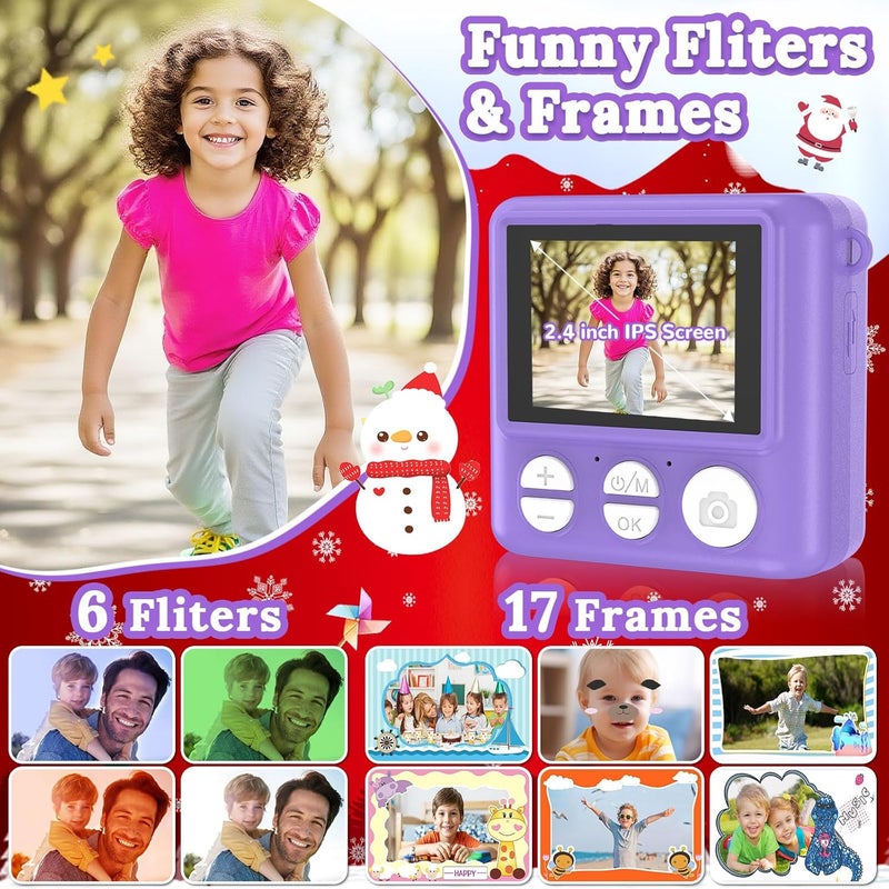 JPVERLY Kids Camera Instant Print, 1080P HD Digital Video Recorder with 32GB SD Card, Christmas Birthday Gifts for 3-12 Year Old Girls and Boys, Portable Toy for Toddlers and Kids (Purple Pro) - Image 4